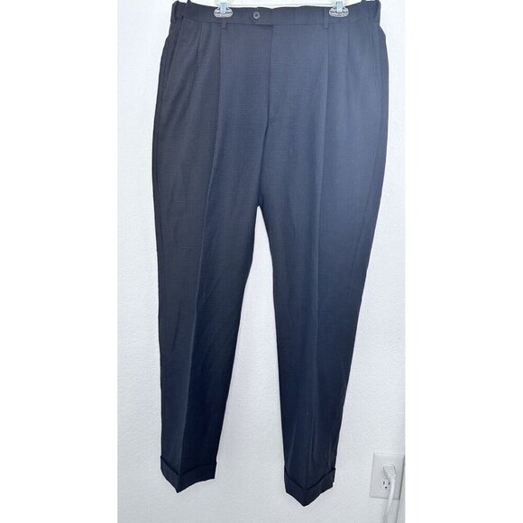 Men's Roundtree  & Yorke‎ Blue Chino Pants Pincheck Wool Pleated Size 38 x 32 - Picture 3 of 8